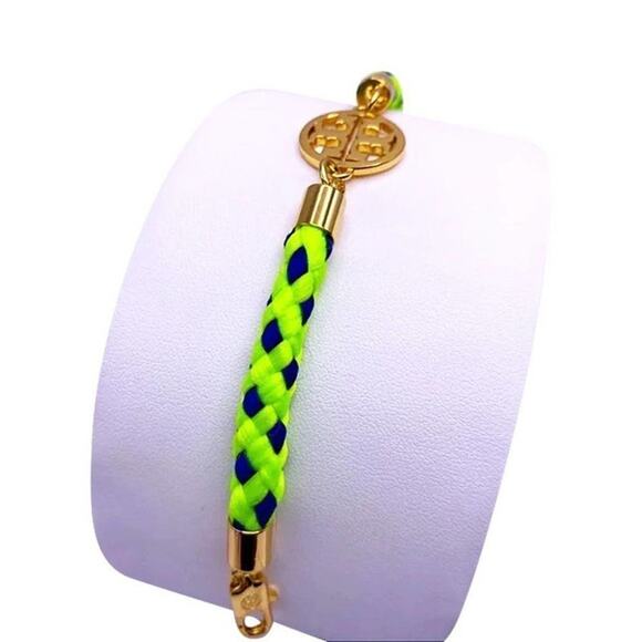 New Tory Burch Gold Logo, Green & Blue Rope Bracelet - Picture 4 of 10